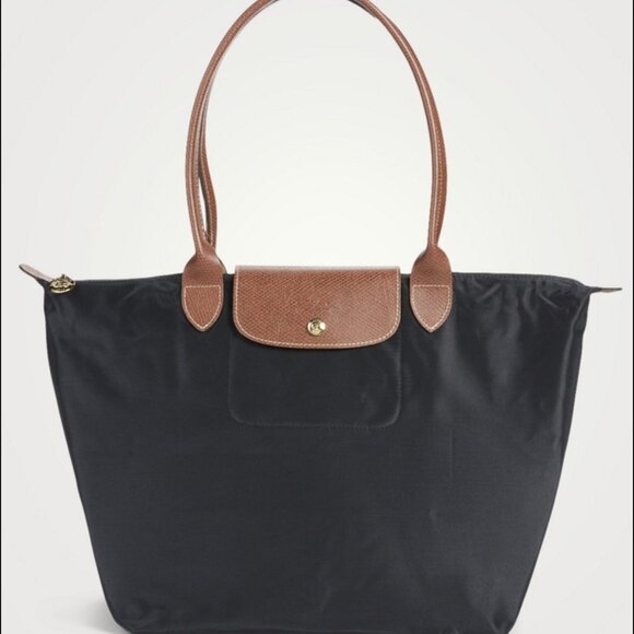 NEW LONGCHAMP LE PLIAGE ORIGINAL SHOULDER BAG LEATHER CANVAS BLACK - Picture 2 of 8